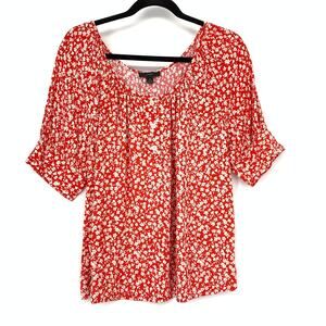 J.Crew Short Sleeve Popover Blouse Womens Size Medium Red White Floral Print